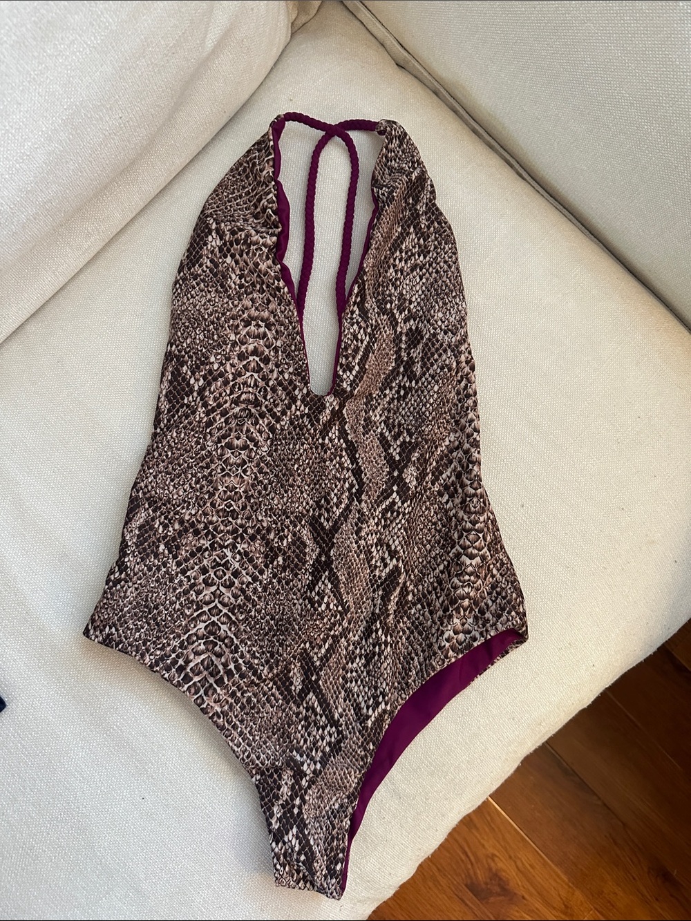 Beach Bunny Brown Snake Print One-Piece Swimsuit Reversible
